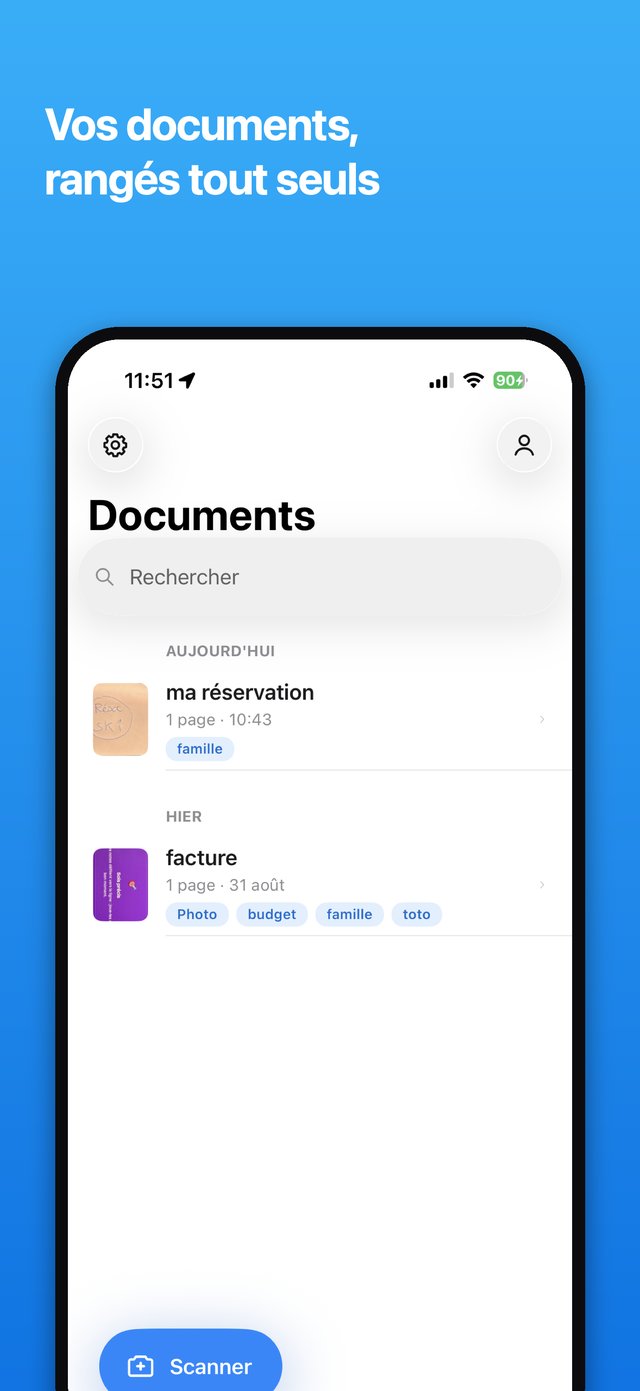 La liste des documents, classés par date avec leurs étiquettes